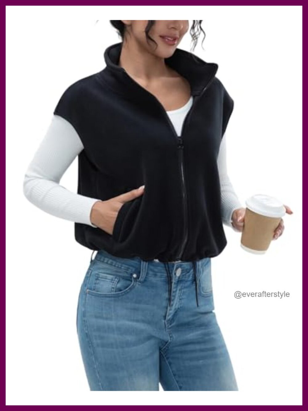 Fleece Vest Full Zip Stand Collar Sherpa Crop Coat Sleeveless